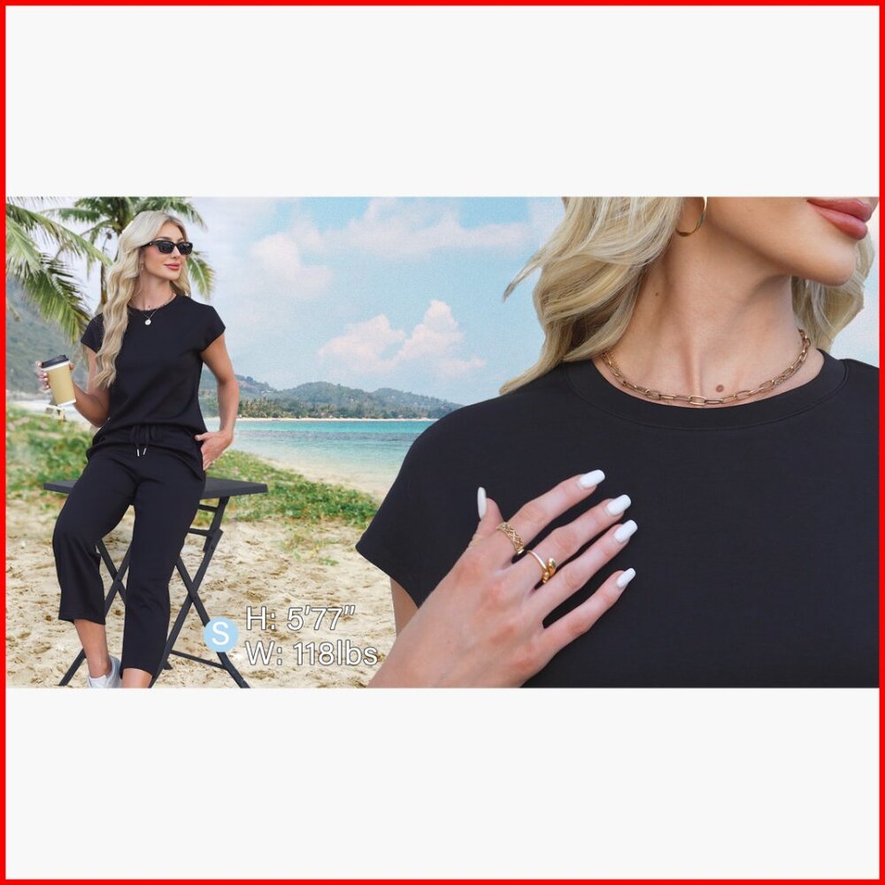 Medium Polyester Blend Lounge Set Cap Sleeve Top … - image 6